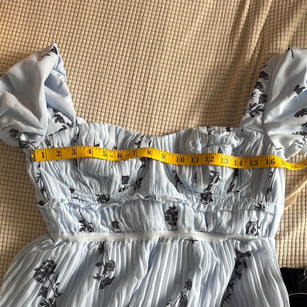 Self-Portrait Blue Puff Sleeve MIDI Dress - Picture 5 of 6
